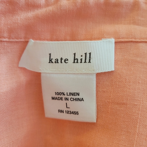 Kate Hill Coral Linen Button Up Shirt Size Large - Picture 4 of 4